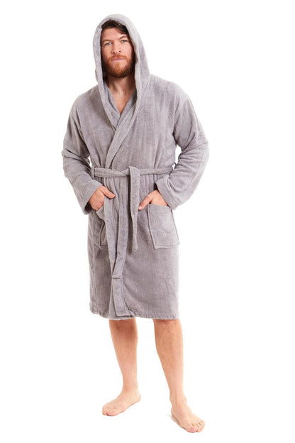 Men's Luxury Bamboo Cotton Hooded Bathrobe Ultra-Soft Towelling Robe for Home Gym and Spa in Multiple Sizes and Colours by Daisy Dreamer