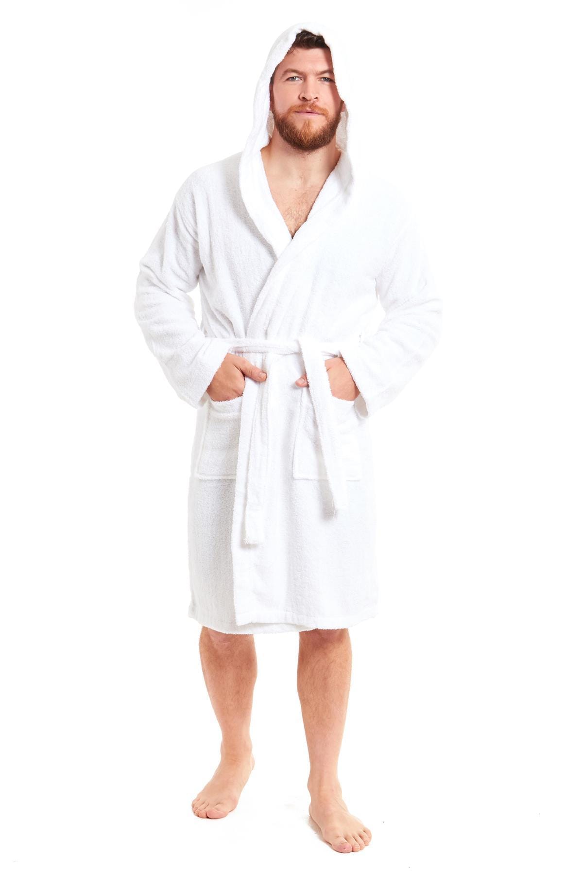 Men's Luxury Bamboo Cotton Hooded Bathrobe Ultra-Soft Towelling Robe for Home Gym and Spa in Multiple Sizes and Colours by Daisy Dreamer