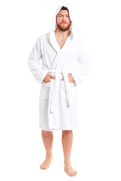 Men's Luxury Bamboo Cotton Hooded Bathrobe Ultra-Soft Towelling Robe for Home Gym and Spa in Multiple Sizes and Colours by Daisy Dreamer
