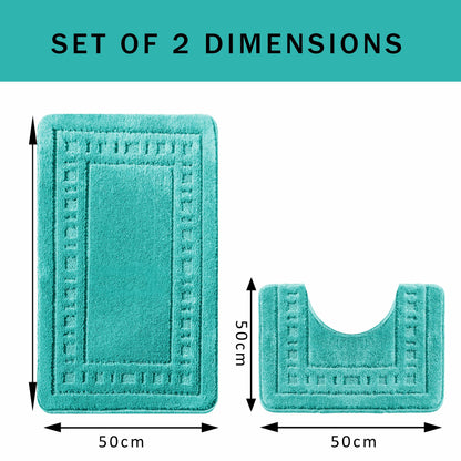 Miami 2 Piece Duck Egg Bath Mat & Pedestal Set Non-Slip Soft & Absorbent Bathroom Mat Set for Comfort & Safety by OLIVIA ROCCO