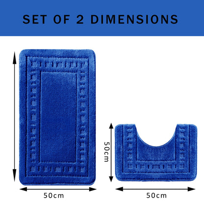 Miami 2 Piece Royal Blue Bath Mat & Pedestal Set Non-Slip Soft & Absorbent Bathroom Mat Set for Comfort & Safety by OLIVIA ROCCO
