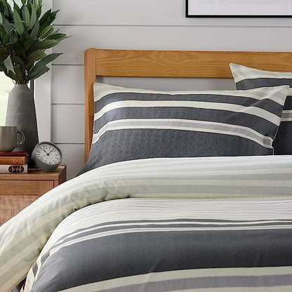 Miami Stripes Reversible Duvet Cover Set Hypoallergenic High-Quality Cotton Blend Bedding Available in Grey Natural Green Multiple Sizes by OLIVIA ROCCO