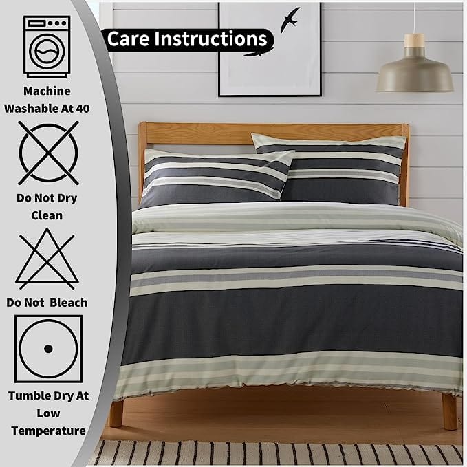 Miami Stripes Reversible Duvet Cover Set Hypoallergenic High-Quality Cotton Blend Bedding Available in Grey Natural Green Multiple Sizes by OLIVIA ROCCO