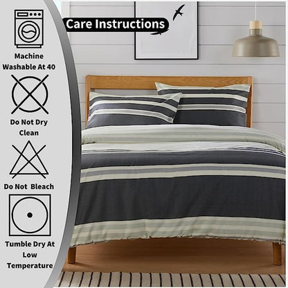 Miami Stripes Reversible Duvet Cover Set Hypoallergenic High-Quality Cotton Blend Bedding Available in Grey Natural Green Multiple Sizes by OLIVIA ROCCO