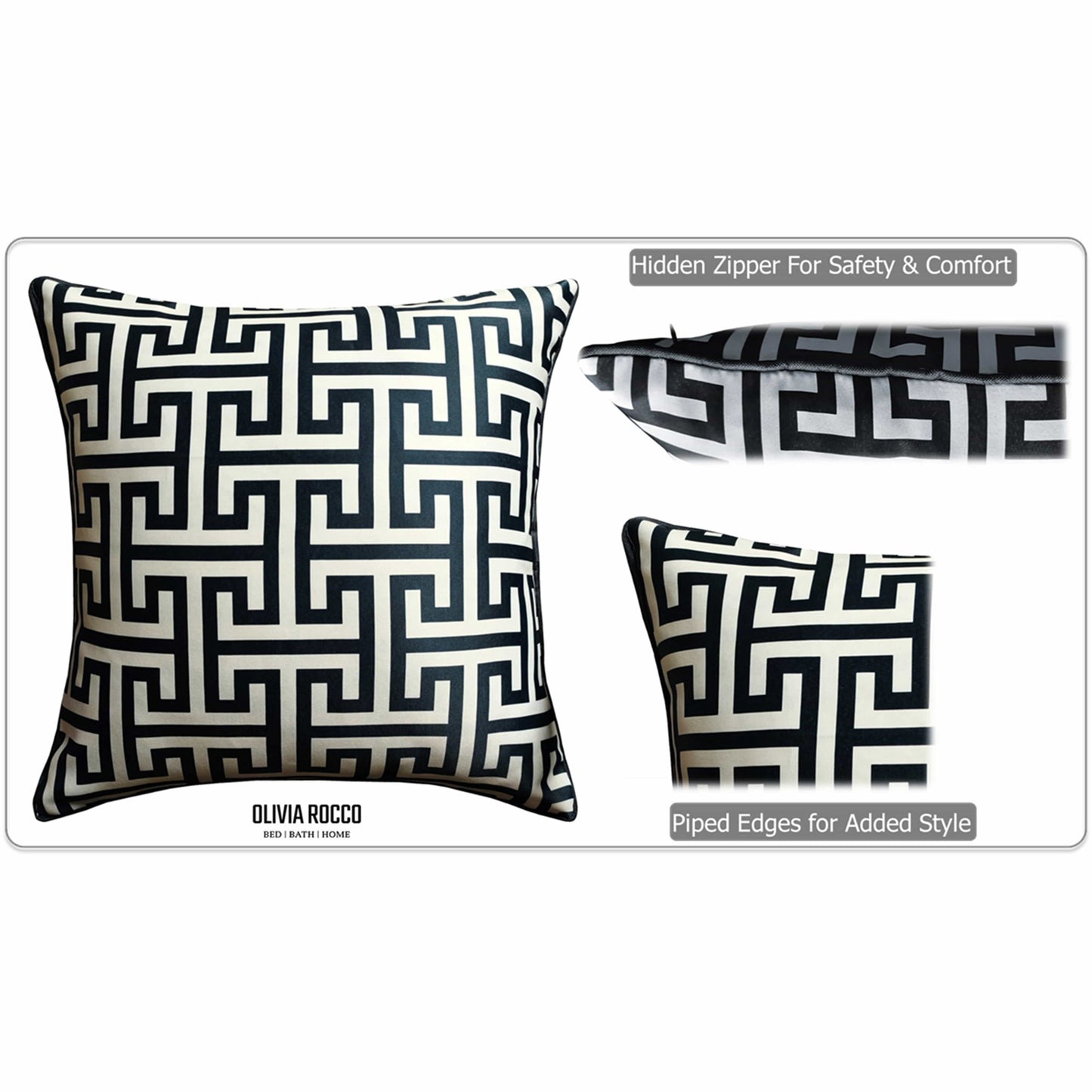 Milano Black 2 Pack Scatter Cushion Covers Soft Touch Decorative Throw Pillows with Hidden Zipper for Sofa or Bed by OLIVIA ROCCO
