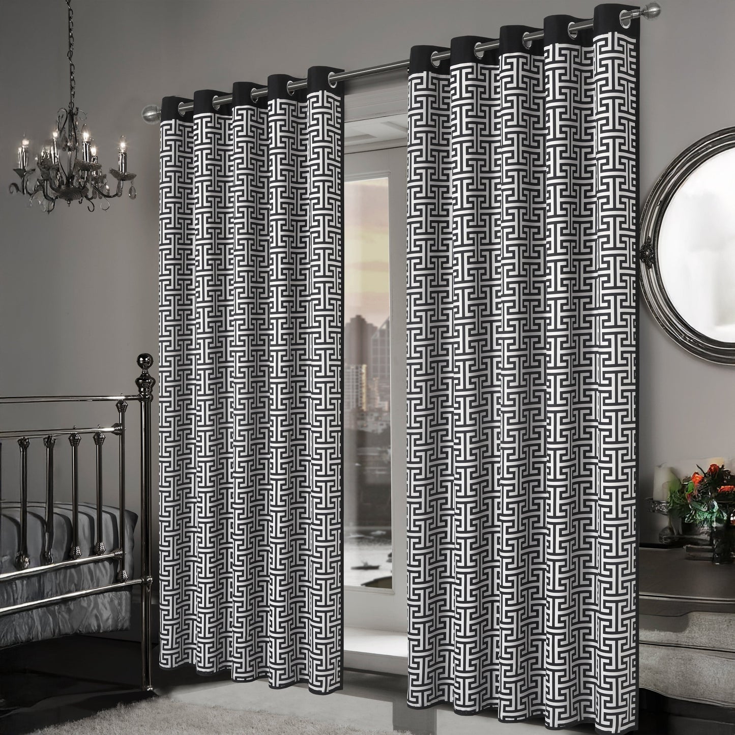 Milano Geometric Blackout Curtains Thermal Insulated Eyelet Pair Light-Blocking Window Drapes for Stylish Home Decor by OLIVIA ROCCO