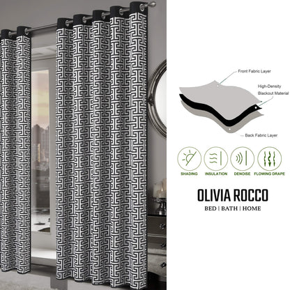 Milano Geometric Blackout Curtains Thermal Insulated Eyelet Pair Light-Blocking Window Drapes for Stylish Home Decor by OLIVIA ROCCO