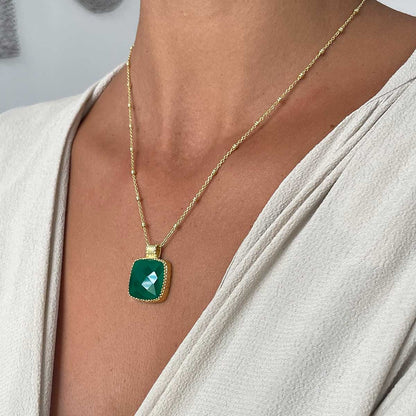 Tetra Large Square Gemstone Pendant  Green Onyx