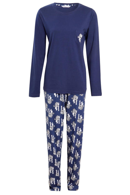 Navy Tiger Print Cotton Pyjama Set for Women 100% Soft Cotton Relaxed Fit Nightwear Perfect for Lounging and Sleeping Multiple Sizes Available by Daisy Dreamer