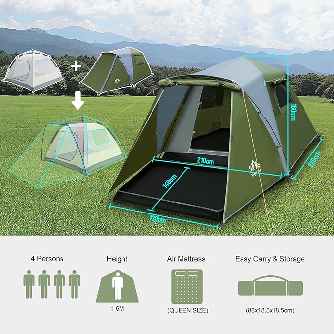 Night Cat 3-Person Pop-Up Cabin Tent with Porch