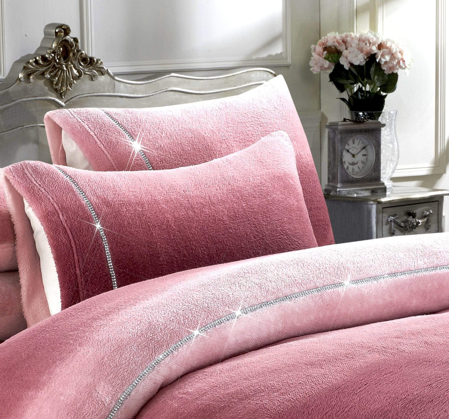Ombre Teddy Fleece Duvet Set with Diamante Detailing Luxurious Super Soft Bedding Two-Tone Design Available in Single Double King Sizes by OLIVIA ROCCO
