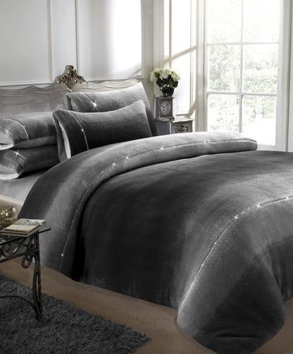 Ombre Teddy Fleece Duvet Set with Diamante Detailing Luxurious Super Soft Bedding Two-Tone Design Available in Single Double King Sizes by OLIVIA ROCCO