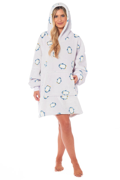 Oversized Hooded Penguin Blanket Plush Fleece Reversible Sherpa Giant Hoodie Sweatshirt Ultra-Soft Flannel Loungewear for Adults and Kids by Daisy Dreamer