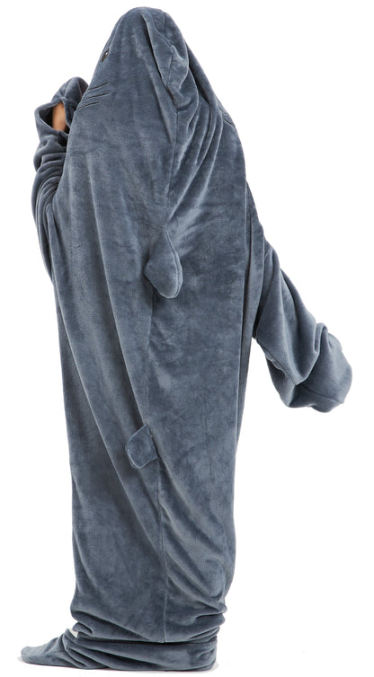 Oversized Shark Animal Wearable Blanket Hoodie Soft Fleece Hooded Blanket with Sleeves Warm Winter Loungewear by OLIVIA ROCCO