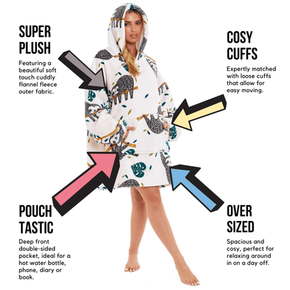 Oversized Sloth Hoodie Blanket with Reversible Sherpa Plush Fleece Giant 6XL for Adults and Kids with Pockets and Elastic Cuffs by Daisy Dreamer