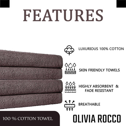 Pack of 4 Large Quick-Drying Lightweight Easycare Indus Valley Cotton Bath Sheets 80x140cm for Home Travel Gym Holidays Multiple Colours by OLIVIA ROCCO