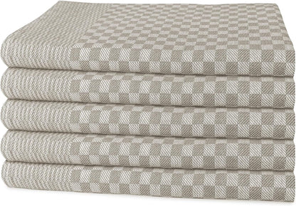 Pack of 5 Large Super Absorbent 100 Percent Cotton Tea Towels Quick Dry Durable Check Pattern Dish Cloths for Kitchen Home and Professional Use by OLIVIA ROCCO