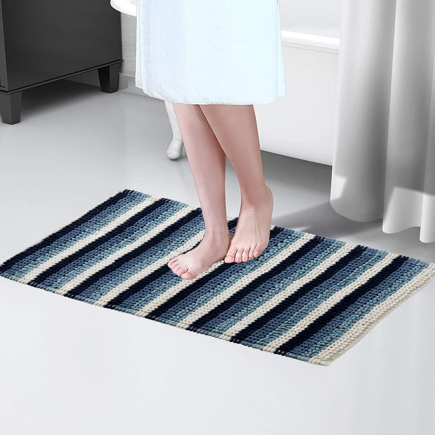 Padstow Super Soft Absorbent Stripe Bathmat 50 x 80 cm Quick-Drying Anti-Slip Durable Bathroom Accessory by OLIVIA ROCCO