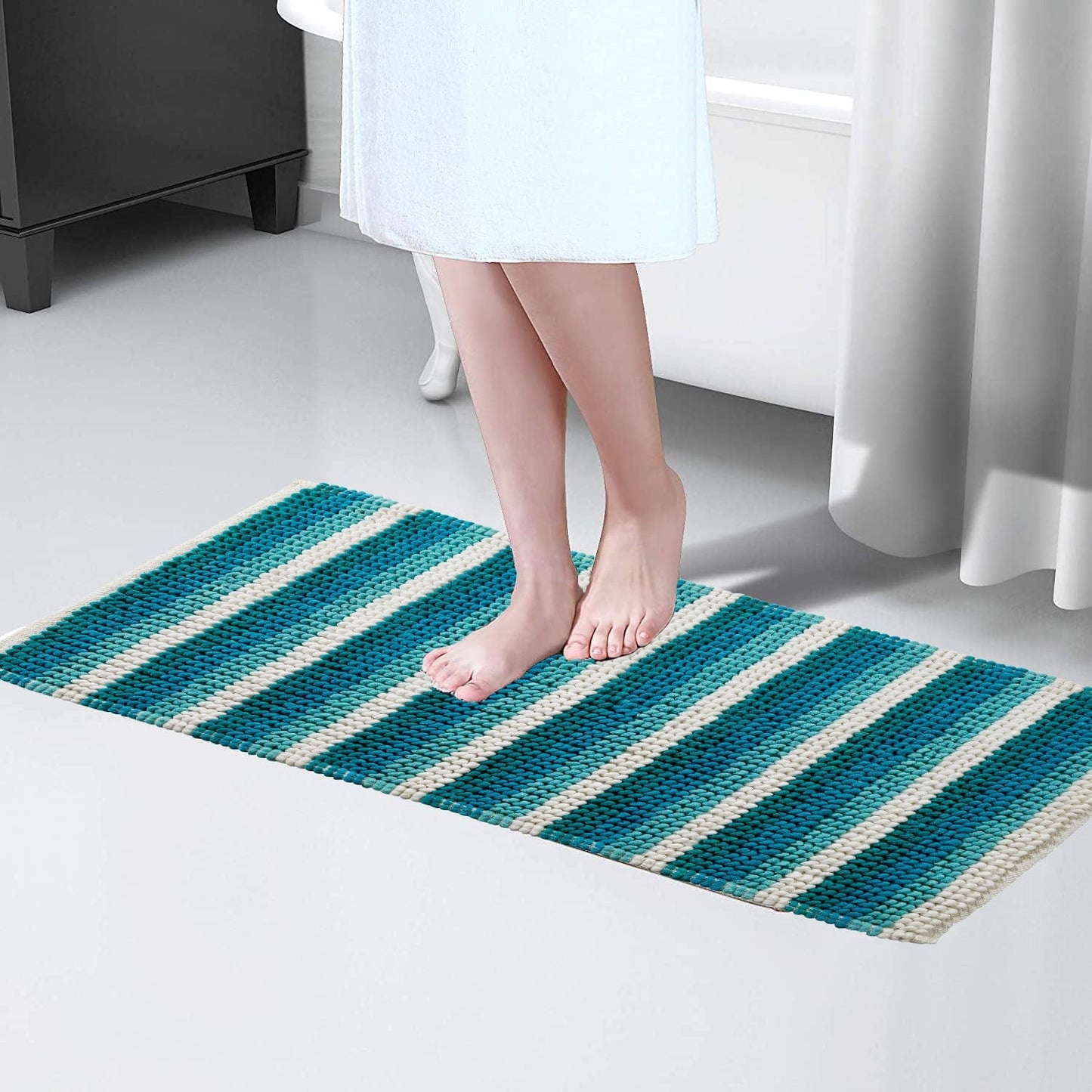 Padstow Super Soft Absorbent Stripe Bathmat 50 x 80 cm Quick-Drying Anti-Slip Durable Bathroom Accessory by OLIVIA ROCCO