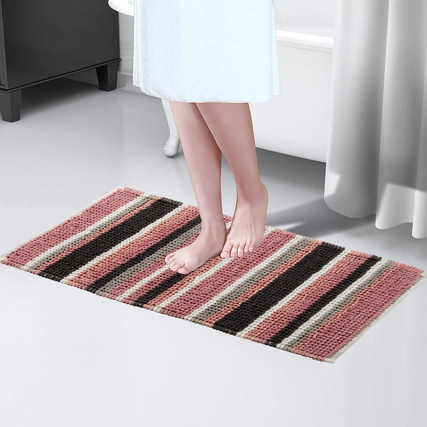 Padstow Super Soft Absorbent Stripe Bathmat 50 x 80 cm Quick-Drying Anti-Slip Durable Bathroom Accessory by OLIVIA ROCCO