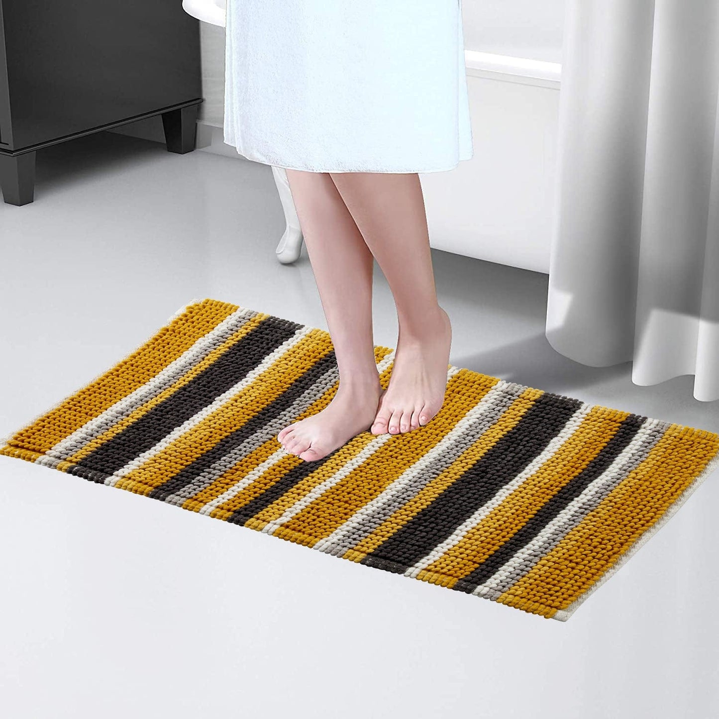 Padstow Super Soft Absorbent Stripe Bathmat 50 x 80 cm Quick-Drying Anti-Slip Durable Bathroom Accessory by OLIVIA ROCCO