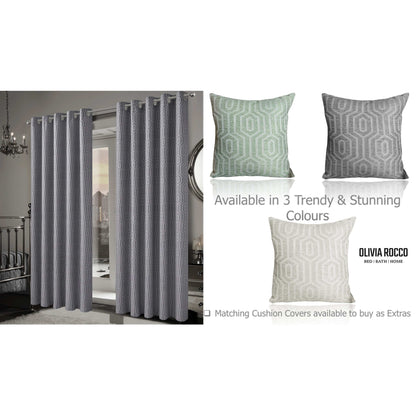 Paris Eyelet Jacquard Curtains Grey Geometric Pattern Thermal Insulated Light Blocking for Bedroom Lounge by OLIVIA ROCCO