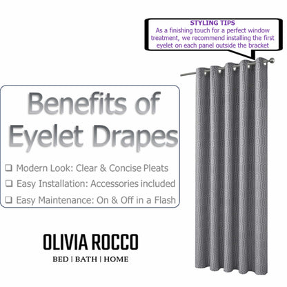 Paris Eyelet Jacquard Curtains Grey Geometric Pattern Thermal Insulated Light Blocking for Bedroom Lounge by OLIVIA ROCCO