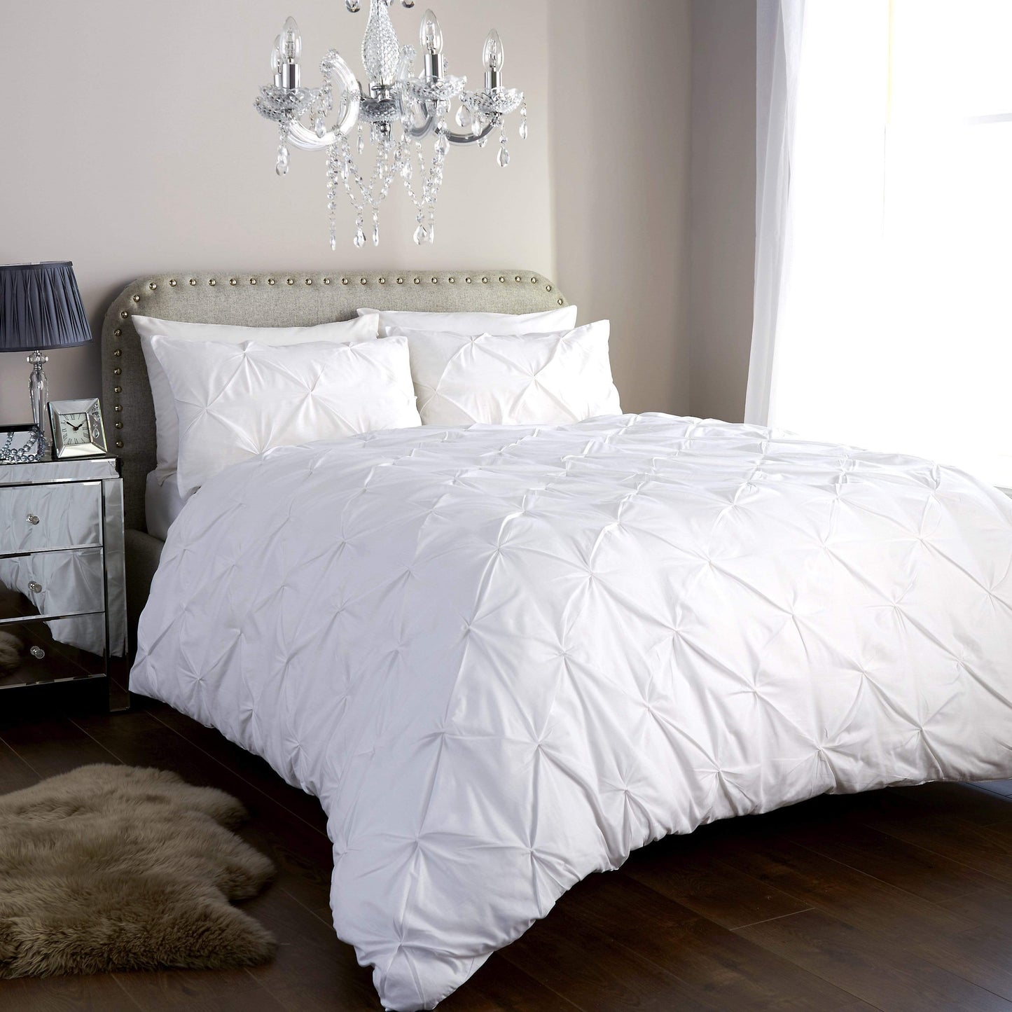 Pintuck Elegance Luxurious Cotton Rich Duvet Cover Set with Handmade Pinch Pleats Available in Single Double King and Super King Sizes OEKO-TEX Certified by OLIVIA ROCCO