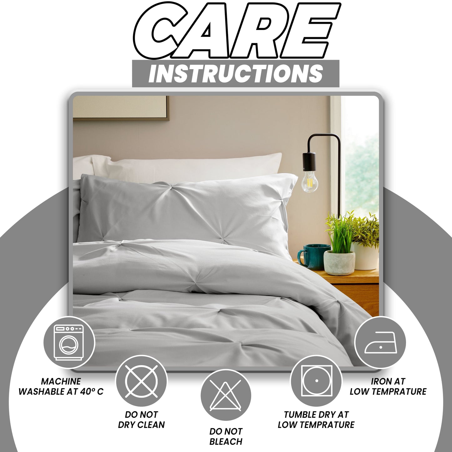 Pintuck Grey Microfibre Duvet Cover Set with Pillowcases Soft Breathable Easy Care Bedding Set Quilt Cover by OLIVIA ROCCO