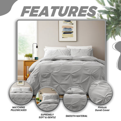 Pintuck Grey Microfibre Duvet Cover Set with Pillowcases Soft Breathable Easy Care Bedding Set Quilt Cover by OLIVIA ROCCO