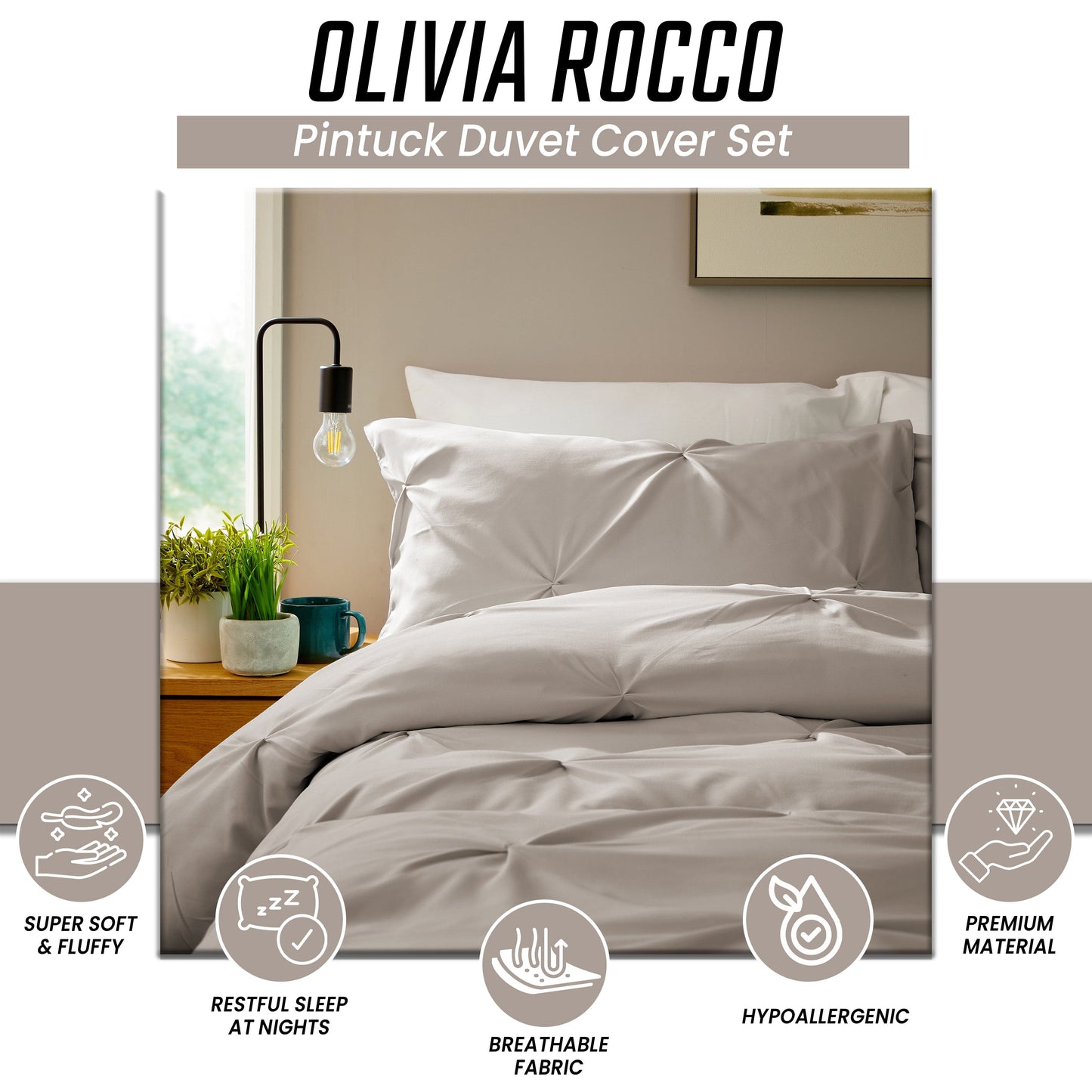 Pintuck Natural Microfibre Duvet Cover Set with Pillowcases Soft Breathable Easy Care Bedding Set Quilt Cover by OLIVIA ROCCO
