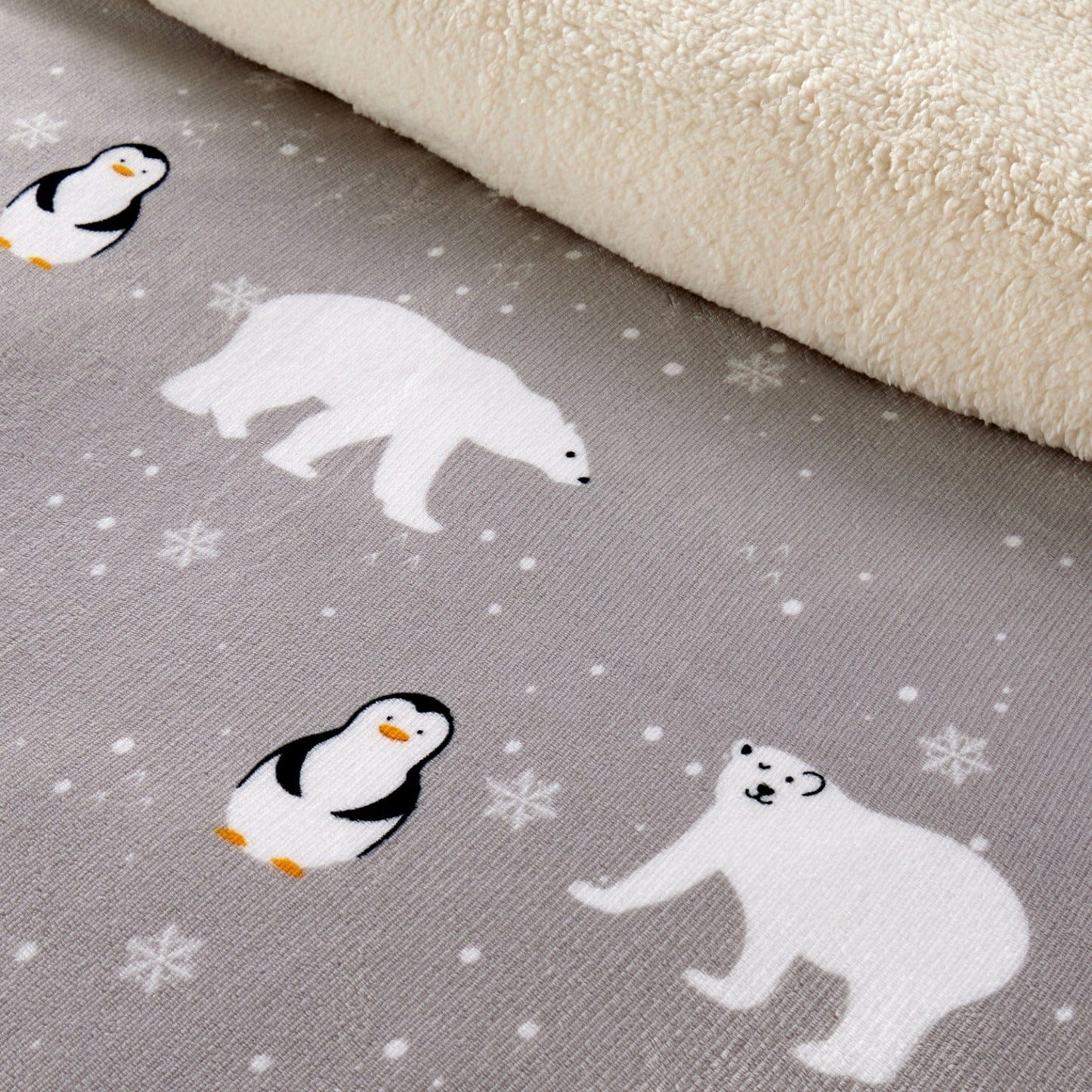 Polar Bear and Penguin Teddy Fleece Duvet Set with Reversible Sherpa Fur Winter Bedding Available in Single Double King Sizes by OLIVIA ROCCO