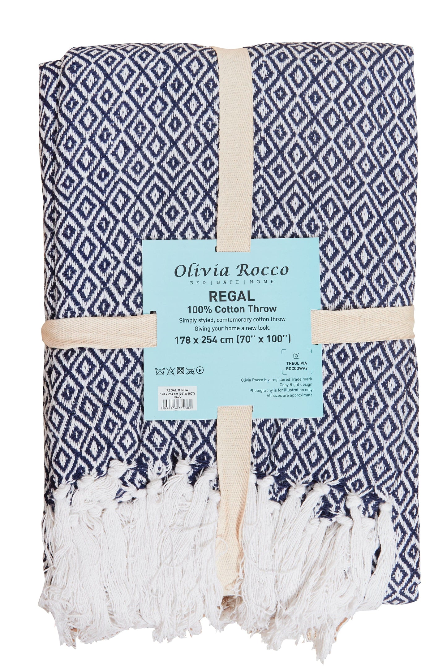 Regal Handwoven Pure Cotton Throw Blanket with Diamond Geometric Pattern Eco-Friendly Durable Bedspread Sofa Cover in Multiple Sizes by OLIVIA ROCCO