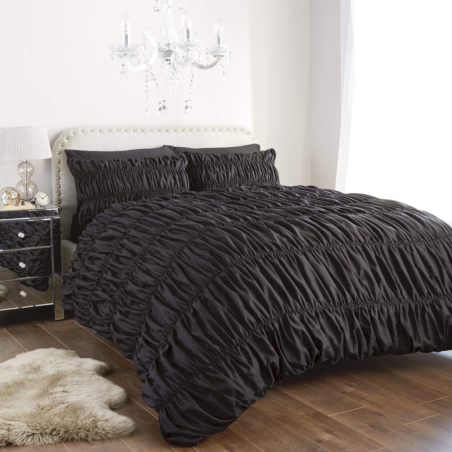 Ruched Ruffles Cotton Rich Luxurious Duvet Set Elegant Bedroom Décor Comfortable Bedding Multiple Sizes and Colours OEKO-TEX Certified by OLIVIA ROCCO