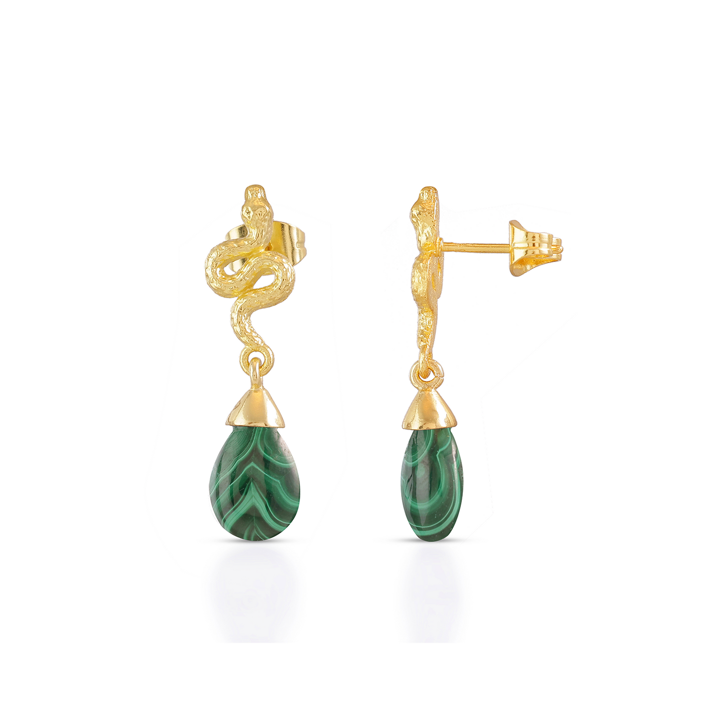 Medusa Small Gemstone Drop Earrings Malachite