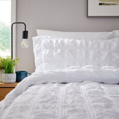 Soho White Microfibre Duvet Cover Set with Pillowcases Quilted Super Soft Easy Care Bedding Bed Linen Set by OLIVIA ROCCO