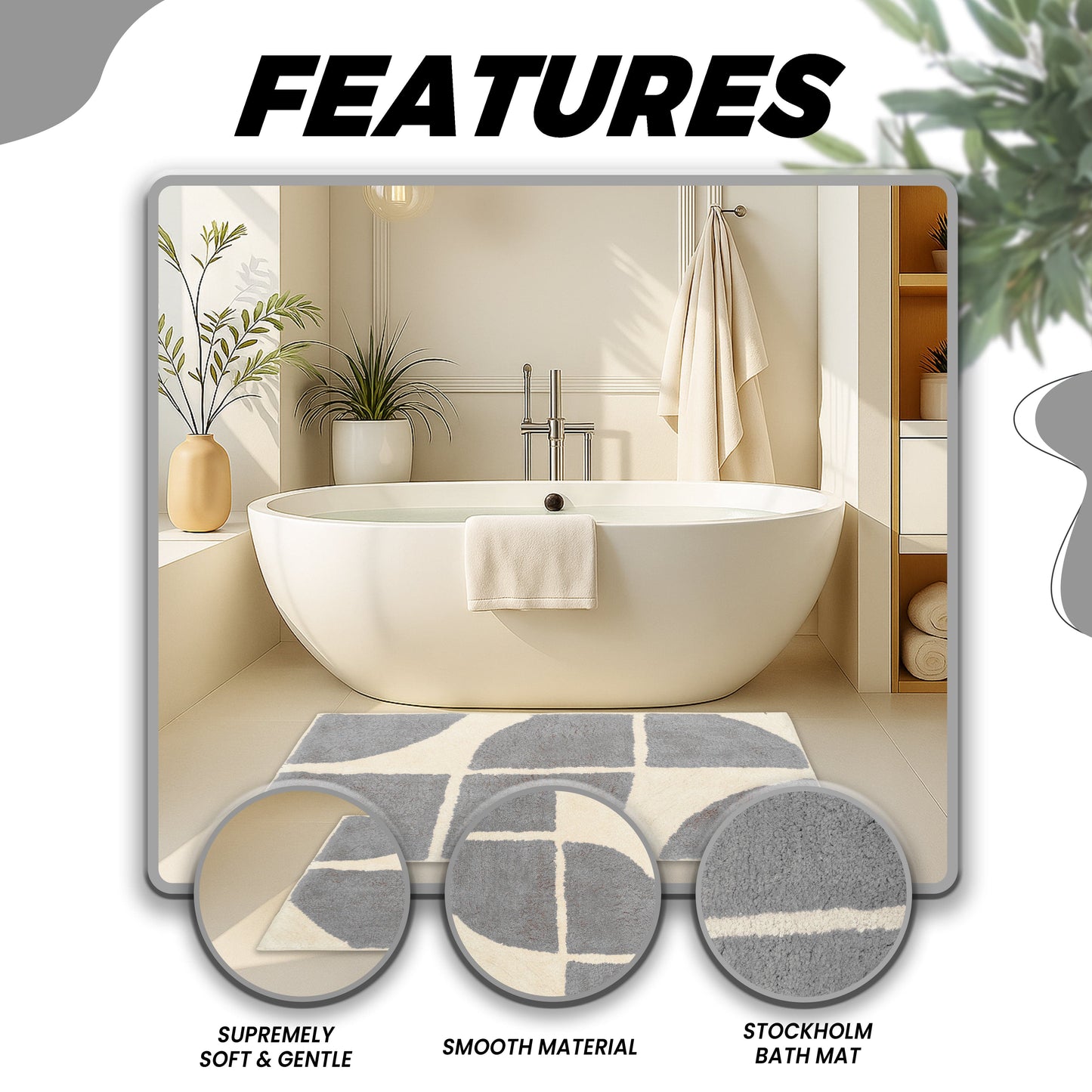 Stockholm Bath Mat Non Slip Backing Super Soft Water Absorbent Cotton Blend Mats Quick-Drying Bathroom Toilet Floor Rug by OLIVIA ROCCO