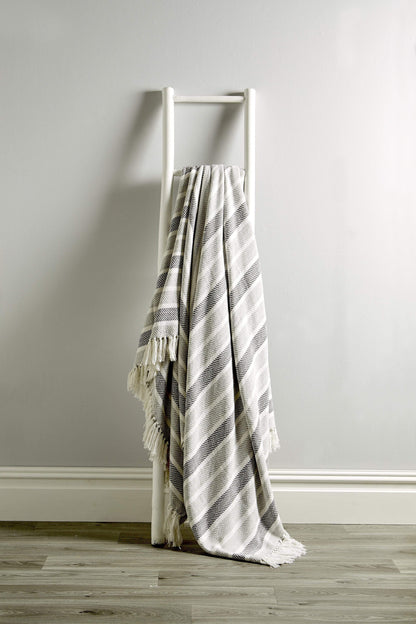 Stripe Handwoven Pure Cotton Throw Blanket with Tassells Eco-Friendly Perfect for Sofa Bed and Home Decor Available in Multiple Sizes and Calming Colours by OLIVIA ROCCO