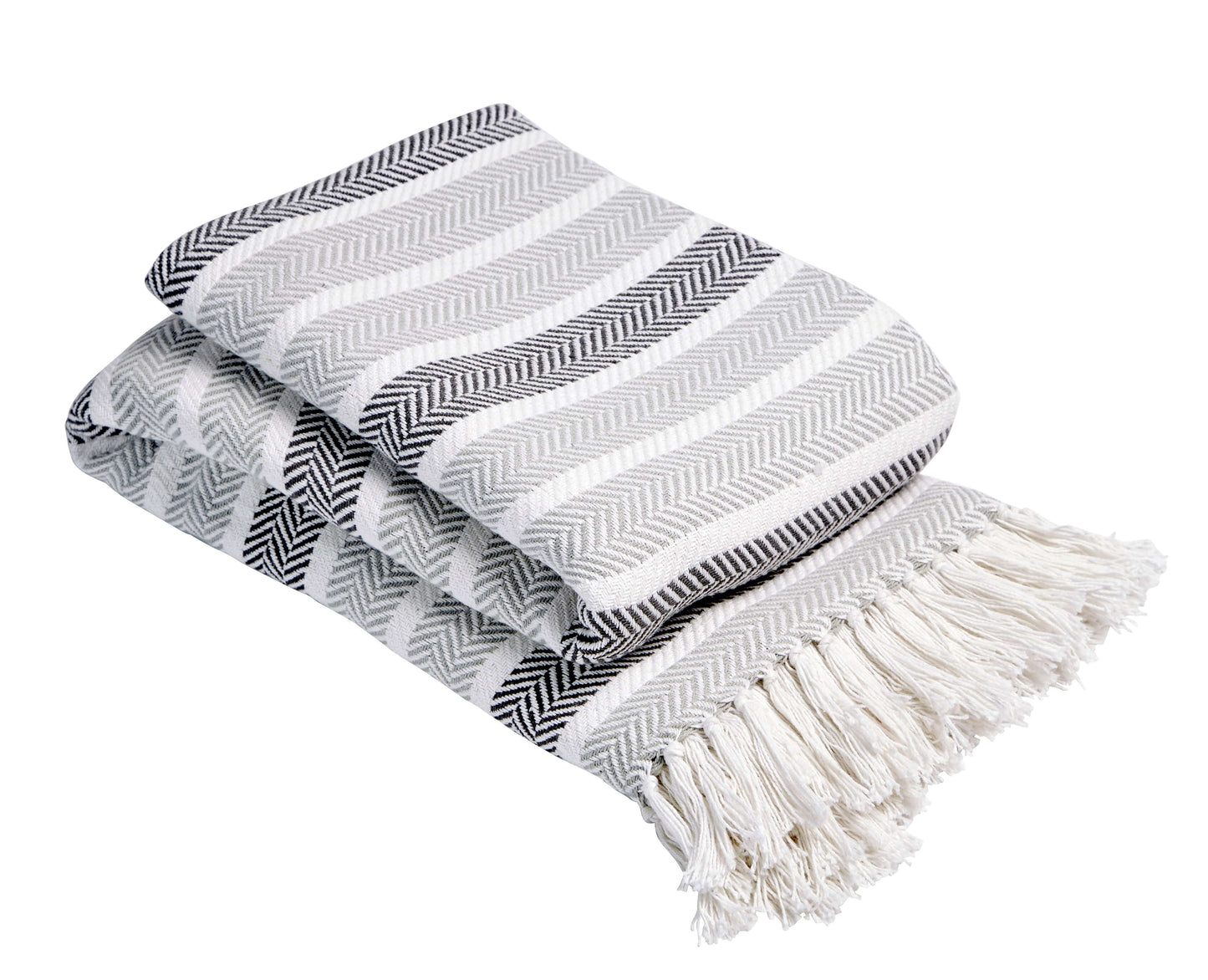 Stripe Handwoven Pure Cotton Throw Blanket with Tassells Eco-Friendly Perfect for Sofa Bed and Home Decor Available in Multiple Sizes and Calming Colours by OLIVIA ROCCO