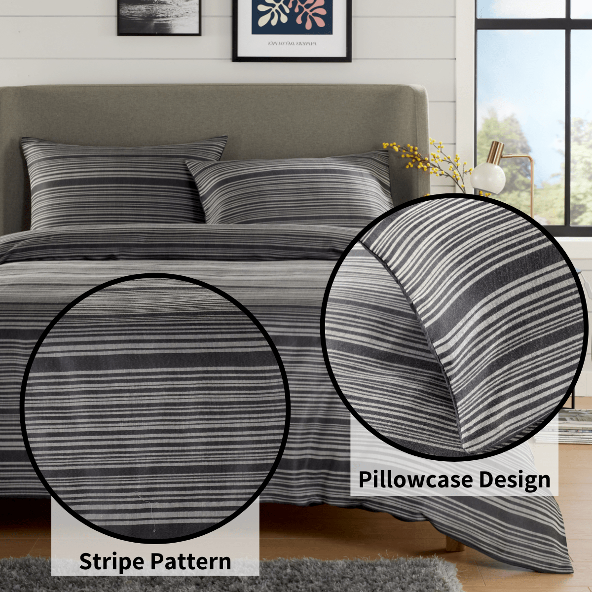 Stripe Jacquard Reversible Cotton Blend Duvet Cover Set with Pillowcases Luxurious Eco-Friendly Bedding for Master and Guest Bedrooms Multiple Sizes and Colours by OLIVIA ROCCO