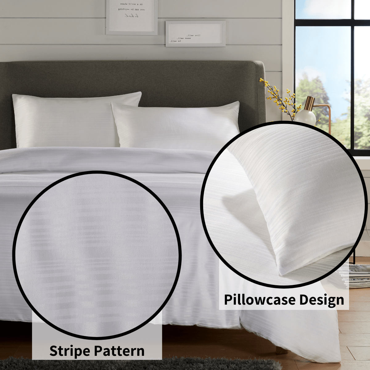 Stripe Jacquard Reversible Cotton Blend Duvet Cover Set with Pillowcases Luxurious Eco-Friendly Bedding for Master and Guest Bedrooms Multiple Sizes and Colours by OLIVIA ROCCO