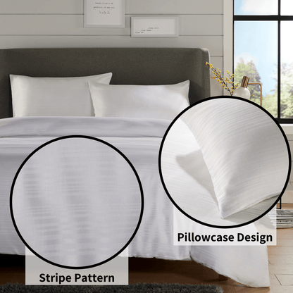 Stripe Jacquard Reversible Cotton Blend Duvet Cover Set with Pillowcases Luxurious Eco-Friendly Bedding for Master and Guest Bedrooms Multiple Sizes and Colours by OLIVIA ROCCO