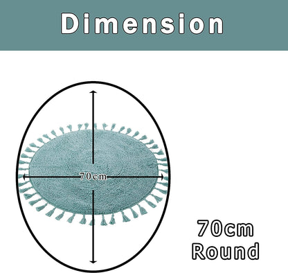 Super Soft Absorbent Non-Slip Round Tasselled Bath Mat 100% Cotton Bathroom Rug in Duck Egg Grey Natural and White by OLIVIA ROCCO