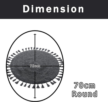 Super Soft Absorbent Non-Slip Round Tasselled Bath Mat 100% Cotton Bathroom Rug in Duck Egg Grey Natural and White by OLIVIA ROCCO