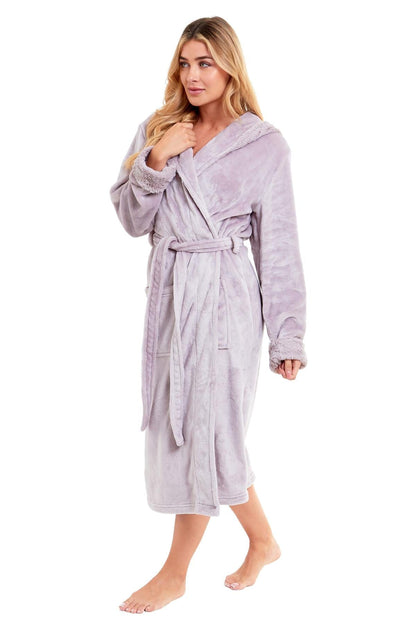 Super Soft Women's Faux Fur Hooded Bathrobe Plush Fleece Ultra-Absorbent Dressing Gown for Home Spa Gym Hotel in Pink or Grey Sizes S-XL by Daisy Dreamer