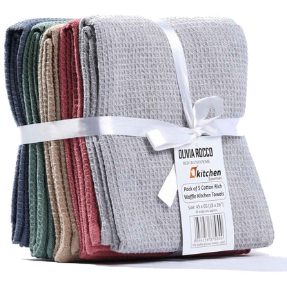20 Pack Tea Towel Waffle Kitchen Tea Towels Cotton Absorbent Long Lasting Catering Bar Dish Towel Assorted by OLIVIA ROCCO
