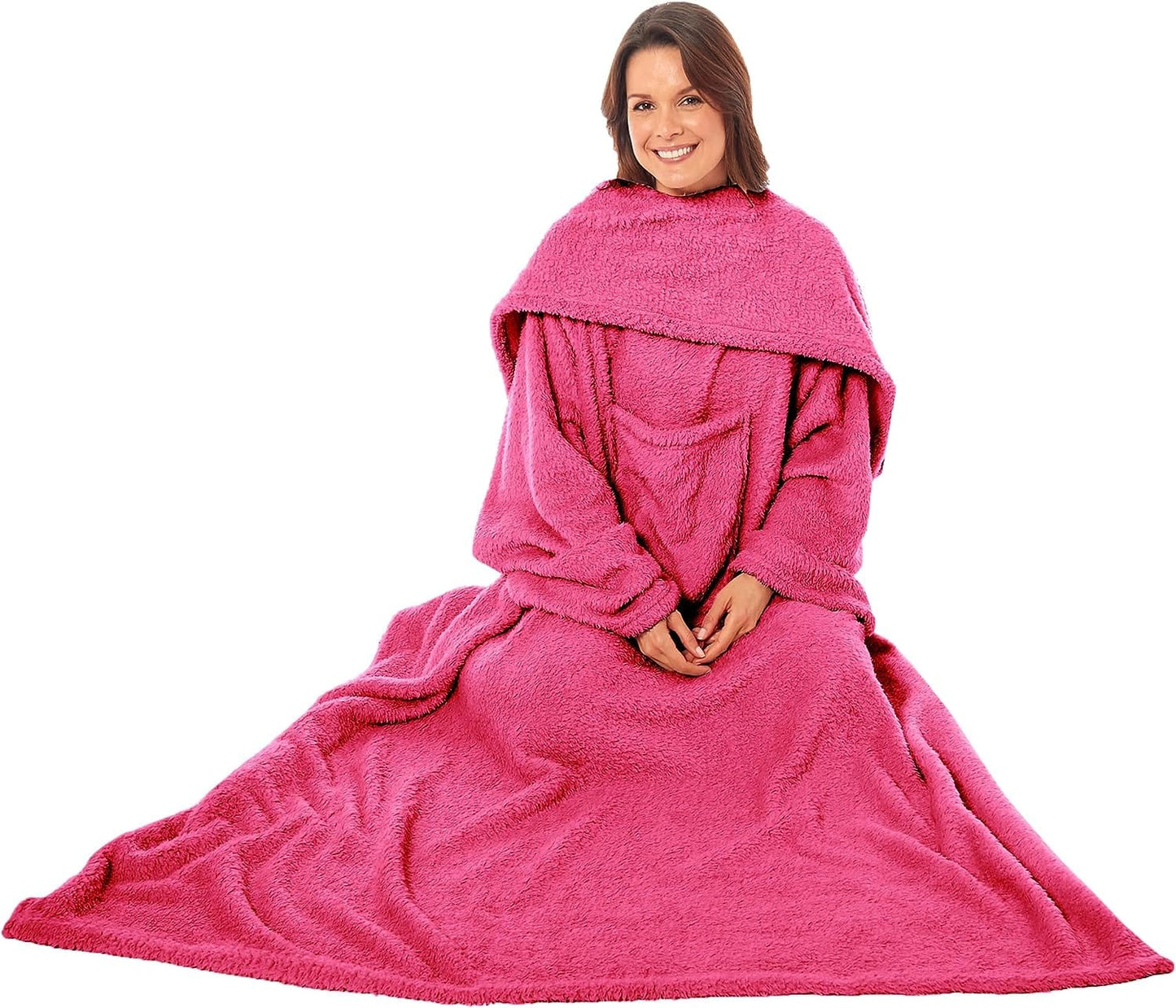 Ultra Soft Cozy Fleece Wearable TV Blanket with Sleeves and Pocket Throw for Lounging and Reading for Women and Men 140x183cm Multiple Colors by OLIVIA ROCCO