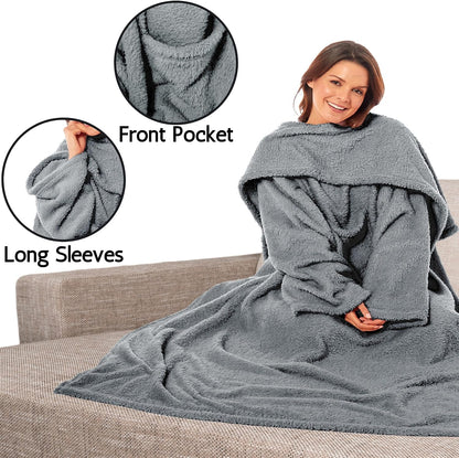 Ultra Soft Cozy Fleece Wearable TV Blanket with Sleeves and Pocket Throw for Lounging and Reading for Women and Men 140x183cm Multiple Colors by OLIVIA ROCCO