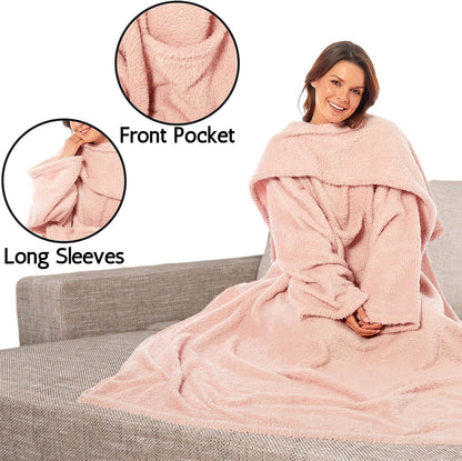 Ultra Soft Cozy Fleece Wearable TV Blanket with Sleeves and Pocket Throw for Lounging and Reading for Women and Men 140x183cm Multiple Colors by OLIVIA ROCCO