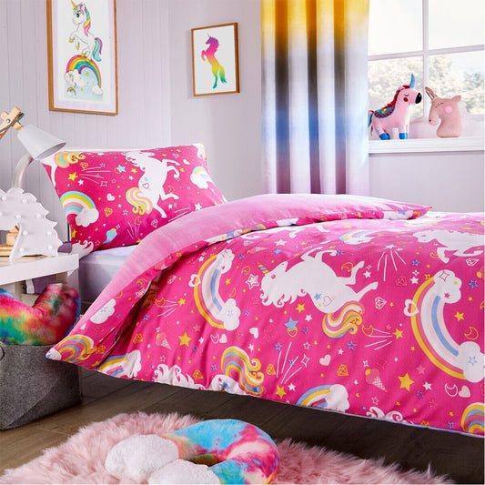 Unicorn Rainbow Kids Duvet Set Magical Unicorn Bedding for Children Vibrant Cotton Blend Single and Double Sizes by OLIVIA ROCCO